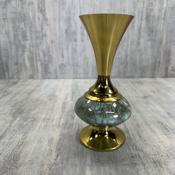 DELFT Holland Hand Painted Ceramic and Brass Vase - Picture 4 of 11